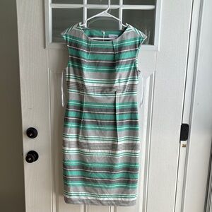 Calvin Klein Green and Gray Striped Midi Dress